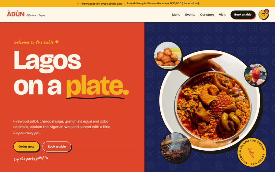 Preview of the bold colour-block restaurant website
