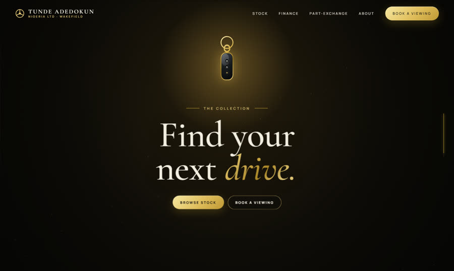 Preview of the black-and-gold scroll-story car dealership website